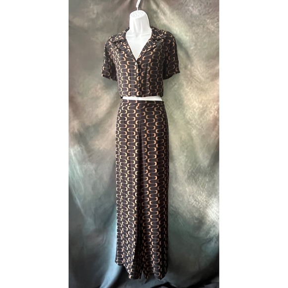 New Reformation Noah Brown Linguini Print Two Piece Set - Retro Style Size 8 - Picture 1 of 9
